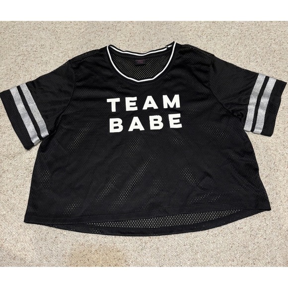 Material Girl Active Junior's Mesh Varsity Crop Jersey Team Babe Size XL Sparkly - Picture 1 of 9